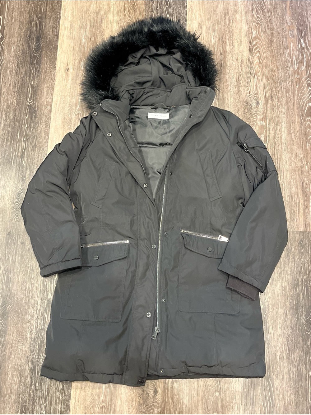 Calvin Klein Black Quilted Hooded Parka